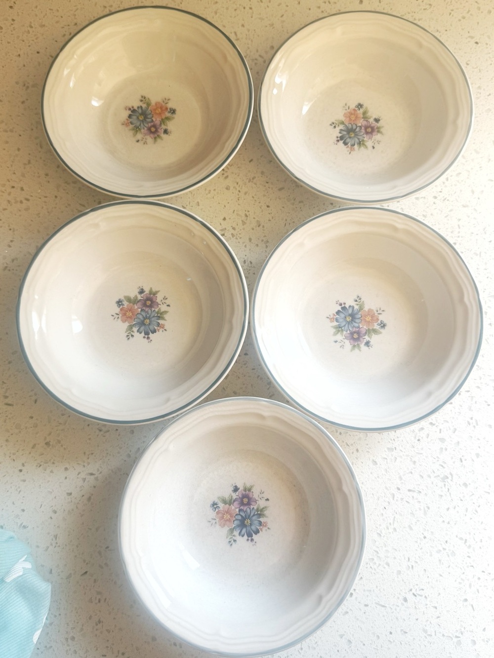 Provincial Bouquet Thailand Stoneware Floral Cereal Bowls Set of 5 - Picture 2 of 6